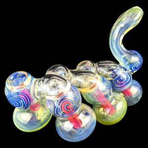 6" Gold Fumed Crazy Curlicues 6-Chamber Bubbler Hand Pipe - [STJ133]